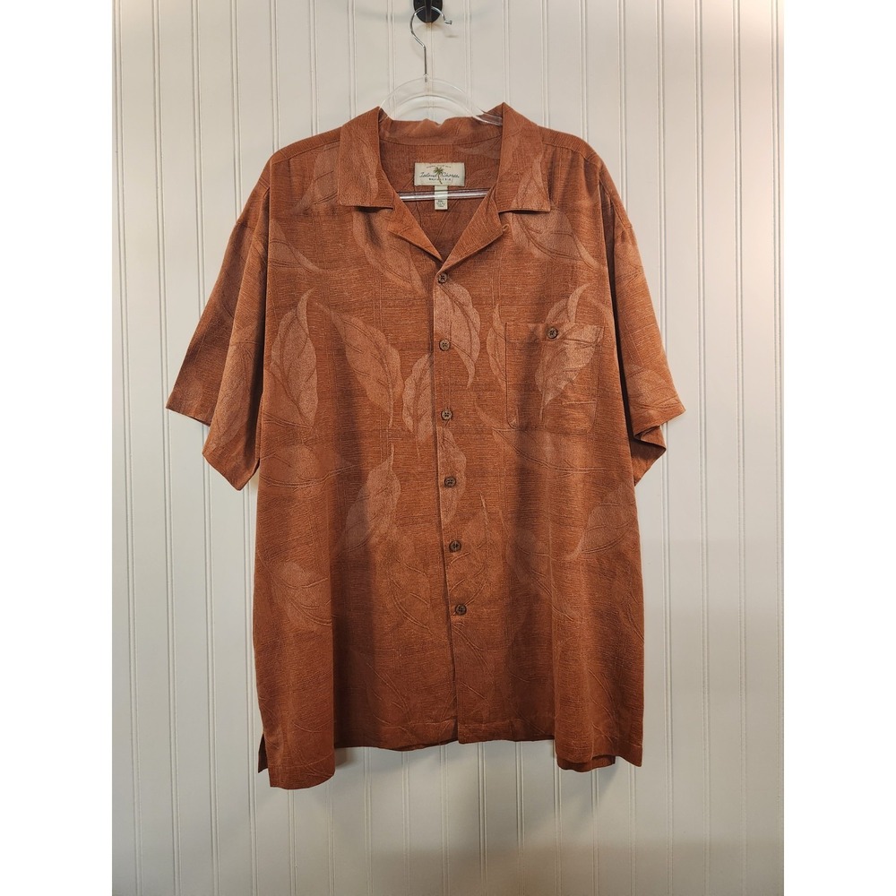 Island‎ Shores Men 100% Silk Beige Brown Shirt Size XXL Vacation Beachy Casual